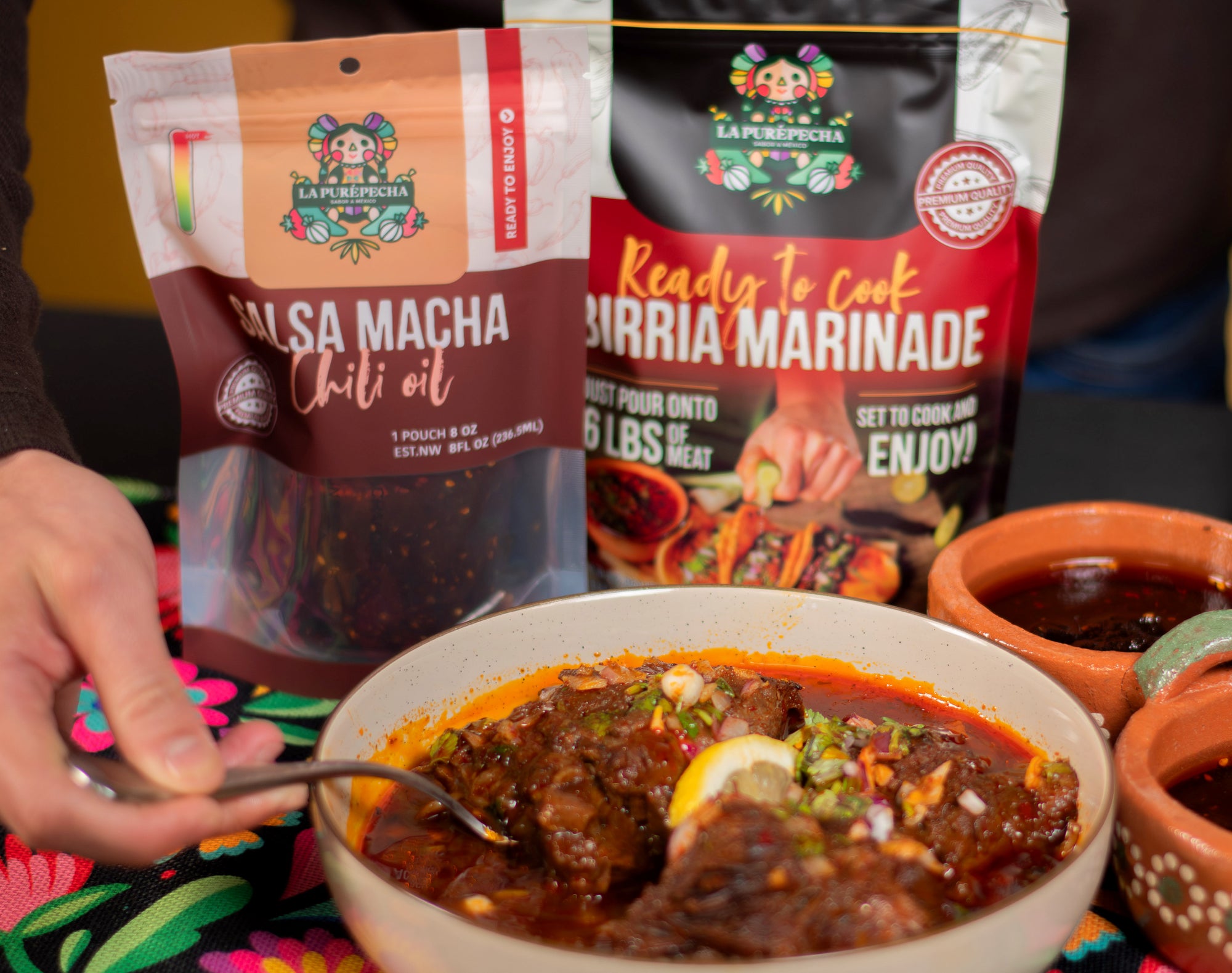 BIRRIA MARINADE + SALSA MACHA BUNDLE READY-TO-USE (4 – 8 OZ. POUCHES)
