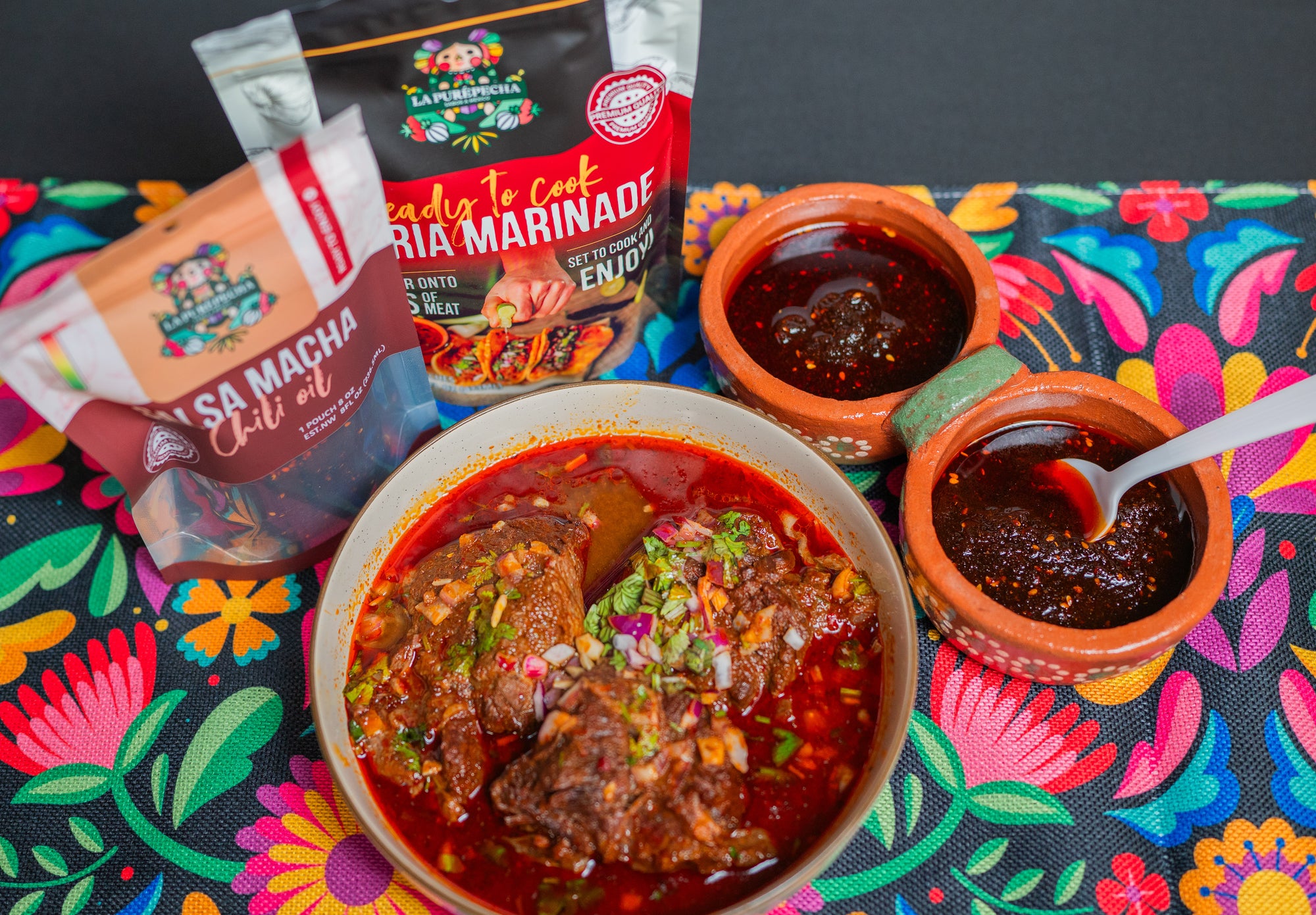 BIRRIA MARINADE + SALSA MACHA BUNDLE READY-TO-USE (4 – 8 OZ. POUCHES)
