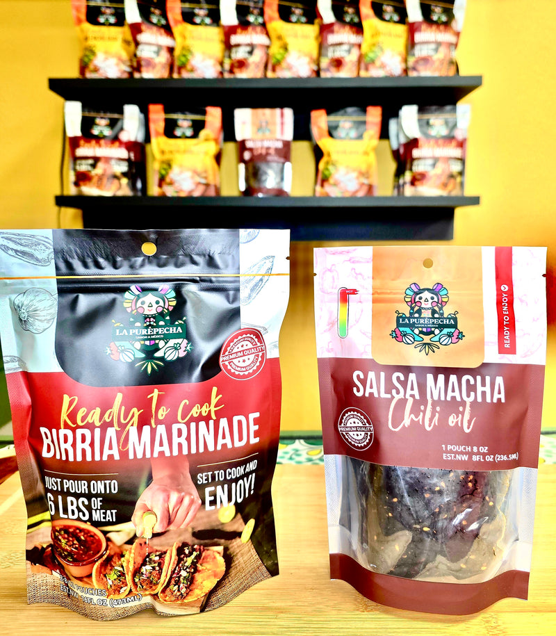 BIRRIA MARINADE + SALSA MACHA BUNDLE READY-TO-USE (4 – 8 OZ. POUCHES)