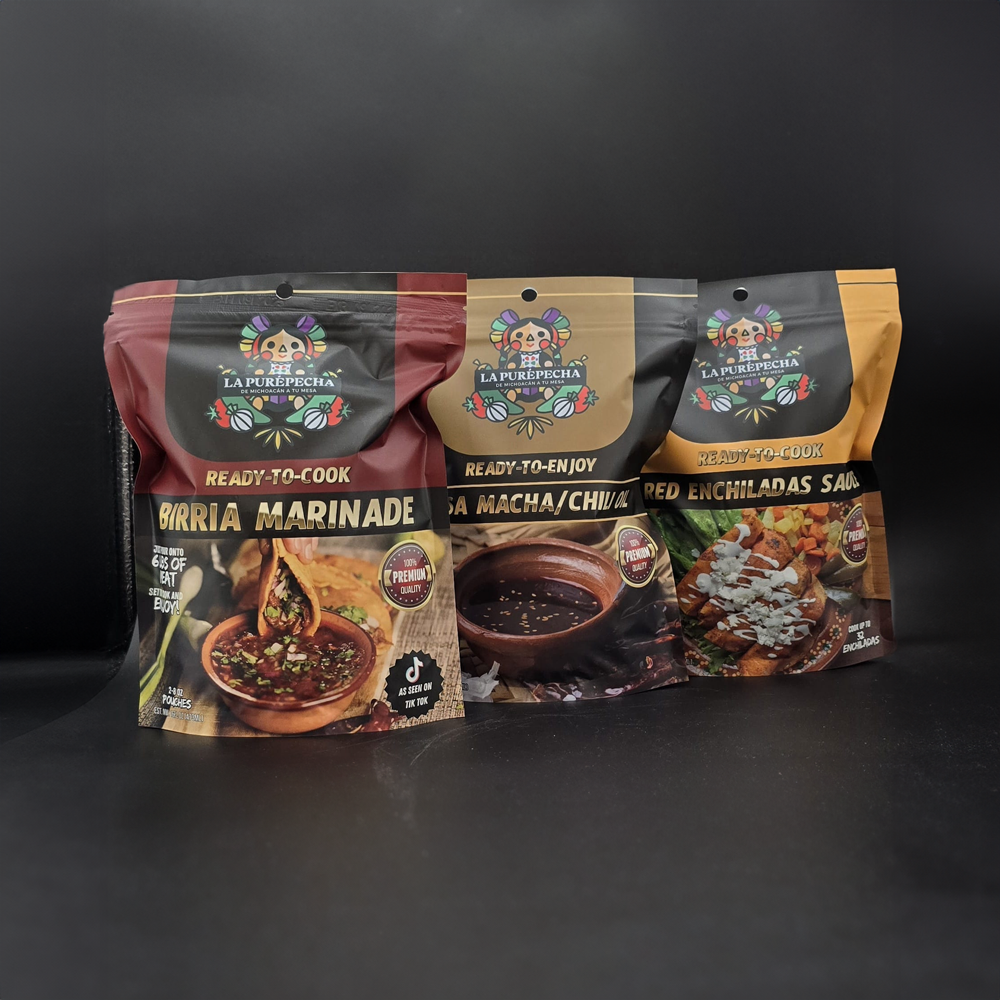 BIRRIA MARINADE + ENCHILADA SAUCE + SALSA MACHA BUNDLE READY-TO-USE (6 – 8 OZ. POUCHES)